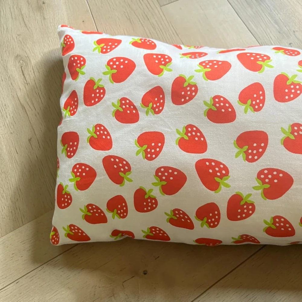 Set of 2 Strawberry Pattern Throw Pillows Red White Nursery Decor Kids Cottage